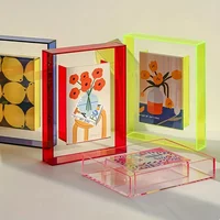 5 Inch Colorful Acrylic Photo Frame Box, DIY Poster Mounting Display Stand, Creative Picture Message Board Holder