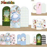 Mocsicka Alice Girls Wonderland Party Arched Background Birthday Tea Party Photography Flower Pocket Watch Backdrop Kid Photo
