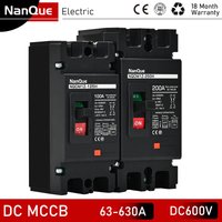 DC Circuit Breaker 2P 600V MCCB 63/80/100/125/200/250 Amp Recycle Fuse Solar Panel Battery Power Protecto Non Polarzied 25kAr