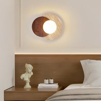 Yellow Travertine LED Wall Light Wabi Sabi Style Walnut Art for Bedroom Bedside Corridor TV Background Restaurant Decor