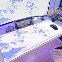 White Mouse Pad Japanese Style Cherry Blossom Larger Flower Xxl Gaming Laptop Computer Blue Desk Mats Accessories Office Carpets