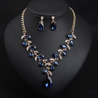 Environmental-friendly alloy large crystal necklace and earrings set. High-quality waterproof jewelry. Gift for your wife.