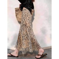 Elegant Floral Print Half Skirt Slimming Casual Women's Commute Long Skirt High Waist A-Line Summer New Arrival