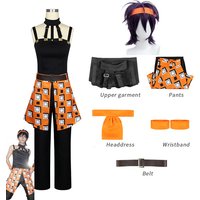 Costume de Cosplay JOJO Golden Wind Narancia Ghirga, hauts noirs, tablier, perruque, pour homme et femme, costume d'halloween et de noël