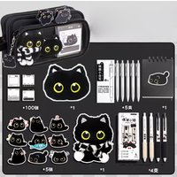 Cute Pencil Pouch Black Cat 10-Layer Detachable Organizer Animal Pencil Case Stationery Supplies for Marker School Supplies Kids