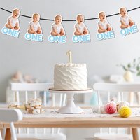 8pcs Custom 1st Birthday Photo Banner, Personalized Baby Face Photo Bunting Banner, Toddler One Year Old Birthday Party Decor
