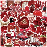 50-Pack Red Artistic Theme PVC Stickers for Phones Tablets Luggage Note Books Waterproof Decorative Decals Ins Style