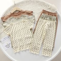 Summer Kids Girls Polka Dot Clothes Set Ribbed Short Sleeve Top + Pants 2Pcs Thin Pajamas For Sleepwear Loungewear 9M-5Years