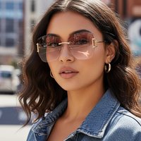 High-end Frameless Sunglasses In New Gradient Color Polygonal Large Frame Women's Eyewear 90252