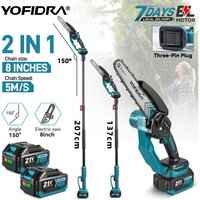 YOFIDRA 8 Zoll Bürstenlose Elektrische Kettensäge Teleskopstange Kabelloser Garten-Baum-Schneider Schneidwerkzeug für Makita 21V Akku