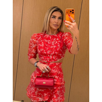 Women's Chic Floral Print Puff Helf Sleeve Crop Top Sets Casual 2 Piece Skirt Outfits 2026 Stylish Date Layered Mini Skirt Set