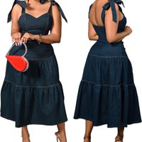 Camisole Dresses Denim Sleeveless Sexy Spliced Women Party Dress Vestidos Loose Fit Washed Ankle Length 2024 Vintage Solid