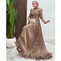Customized O-Neck Evening Dresses Pleat Ruffles Floor-Length Prom Gown Simple A-Line Full Sleeve Long Draped Party Dress