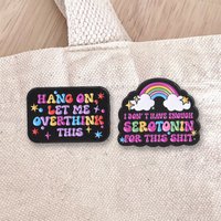 Hang On Let Me Overthink This Enamel Pins Funny Mental Health Quote Brooches Sarcastic Relatable Lapel Badge for friends