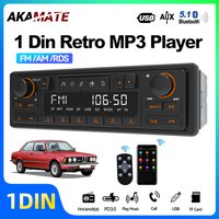 1 Din MP3 Car Radio Retro Style Bluetooth5.1 AUX FM AM RDS EQ QC3.0 Voice Control 12V Multimedia Stereo Head Unit USB TF Player