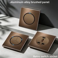 Universal Coffee Color Brushed Wall Switch socket with LED indicator, Reset Button with LED Indicator, EU FR 220V Retro Socket