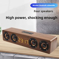 Wooden Bluetooth Speaker Four Speakers High Power Clock Display Stereo Sound