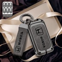 Alloy Leather Car Smart Remote Key Cover Shell Protector Key Bag Auto Accessories For Honda Vezel City Civic Jazz BRV BR-V HRV