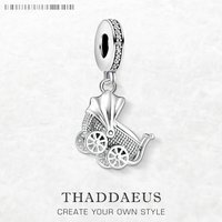 Vintage Pram 925 Sterling Silver Charm Cute Pendants Women Fashion Sweet Jewelry