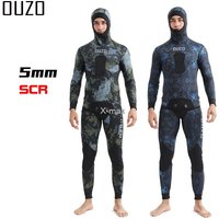 2 Pieces Neoprene Wetsuit 5mm Camouflage Long Sleeve Fission Hooded Submersible Men Keep Warm Scuba Diving Suit