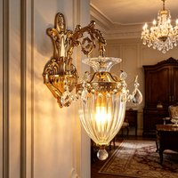 European Luxury Crystal Wall Lamp with All Copper Construction for Bedroom Living Room TV Stair Aisle Lighting