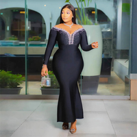 2026 New Luxury Crystal Diamond Off Shoulder Long Sleeve Bandage Dress Women Formal Party Evening Maxi Dress