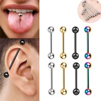 2/10pcs 14G Tongue Rings Straight Industrial Earring Barbell Cartilage Bars NippleBody Piercing Jewelry for Women Men 12mm-38mm
