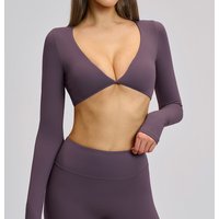 Sexy Yoga T-shirts Women Crop Tops Solid Sports Top Long Sleeve Running Shirts Exposed Navel Quick Dry Fitness Gym Sport Wear