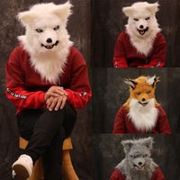 Movable Mouth Fox Mask Halloween Costume Cosplay Party Mouth Mover Wolf Masks Animal Panda Husky Orangutan Artificial Fur Mask