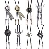 Vintage Cowboy Jazz Hat Alloy mens bolo tie Men Women Leather Rope Long Necklace Sweater Chain shirts Bolo Tie Men Accessories