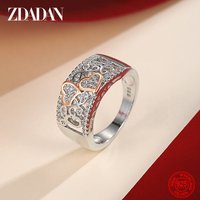 ZDADAN 925 Sterling Silver Rose Gold Heart Rings For Women Fashion Wedding Jewelry