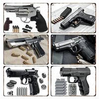 Assorted Vintage Gun Metal Sign Gift Set Retro Pistol Revolver Wall Art Plaque for Gun Lover Man Cave Decor.
