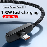90° Elbow 100W Fast Charging Cable Right Angle USB-C Type-C Data Cord Mobile Phone Fast Charging Portable For Gaming Data Cable
