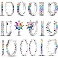 925 Sterling Silver Earring Sparkling Colorful Zircon Hoop Earring Round Shape Pendientes Fine Jewelry Gift For Woman