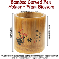 Pen Holder Bamboo Desk Organizer Carved Chinese Brush Stand Artist Pencil Cup Natural Calligraphy Desktop Wood Storage