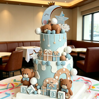Teddy Themed Blue Bear Cake Topper Ball Accessories Decorates Cakes for Kids Birthday Baby Shower Various Birthday Party Dessert