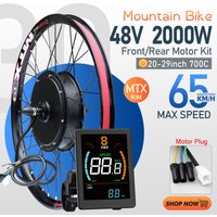 AliExpress KUNTENG E-BIKE MTX Ebike Conversion Kit 48V2000W 20“26''27.5''29''700C Brushless Non-gear Rear Hub Motor Wheel For Electric bike Conversion Kit