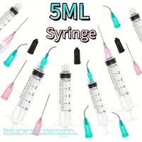 5ml Plastic Syringe with Straight and Curved Needles, Reusable Dosing Dispenser for Precise Liquid Measurement - Durable Laboratory and Plant Watering Tool, Suitable for Scientific Research, Home