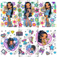 High Quality 3D Bratz Modern Girl Decal Transfer Sticker for 16oz Libbey Can DIY Mug Washable UV DTF Cup Wrap