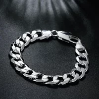 Factory Outlets Fashion 925 Sterling Silver Bracelet For Men Classic 4-12mm Sideways Chain Luxury Jewelry Wedding Party Gifts