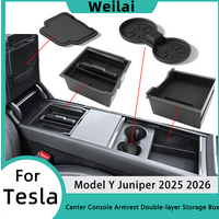 For Tesla Model Y 2025 2026 Juniper Storage Box ABS Center Console Armrest Double-layer Storage Box Organizer Tray Accessories