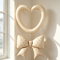 40inch Large Heart-Shaped Aluminum Foil Balloons, Available in Cream, White, and Pink, Feature a Hollow Design with a Bow, Perfect for Weddings, Proposals, and Birthdays