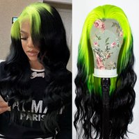 AIMEYA Synthetic Lace Wig Ombre Green/Black Lace Front Wigs for Women Free Part Synthetic Loose Wave Wig Heat Resistant Daily Us