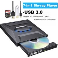 USB 3.0 External Bluray Player 7-in-1 Multifunctional DVD BD CD Bluray Burner SD TF Card Reading Function Drive for Laptop PC