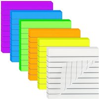 6 Packs Colorful Long Sticky Notes, Neon & White Lined Self-Adhesive Memo Pads,Removable Index Tabs for Reading&Study Stationery