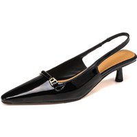 Arden Furtado Summer Sheep patent leather Pointed-toe Stilettos heels sling back shoes Metal buckle Office lady Modern Sandals