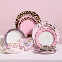 Pink Heart Shaped Dining Plate, Breakfast Tray, Ceramic Lace, Leopard Pattern Tableware, Afternoon Tea Salad Dessert Dish