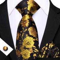 Barry.Wang Golden Yellow Purple Navy Blue tie Office tie for mens Tie Pocket Sqaure Cufflinks Set Necktie Casual Wedding Gift