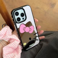 Hello Kitty Pink Plaid Mirror Phone Case Cute Shockproof Protective Makeup Cover For iPhone 14/15/16/17 Girls Phone Shell