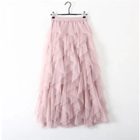 Women's High Waist Tulle Mesh Irregular Tutu Skirt Elastic A-Line Gauze Skirt Pleated Long Hi Spring Summer New